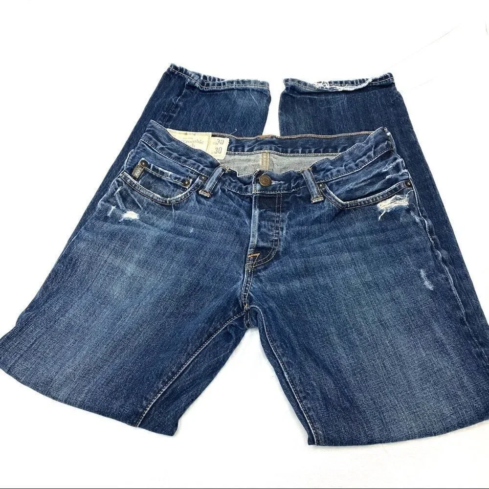Abercrombie & Fitch button fly slim straight distressed jeans 30 X 30